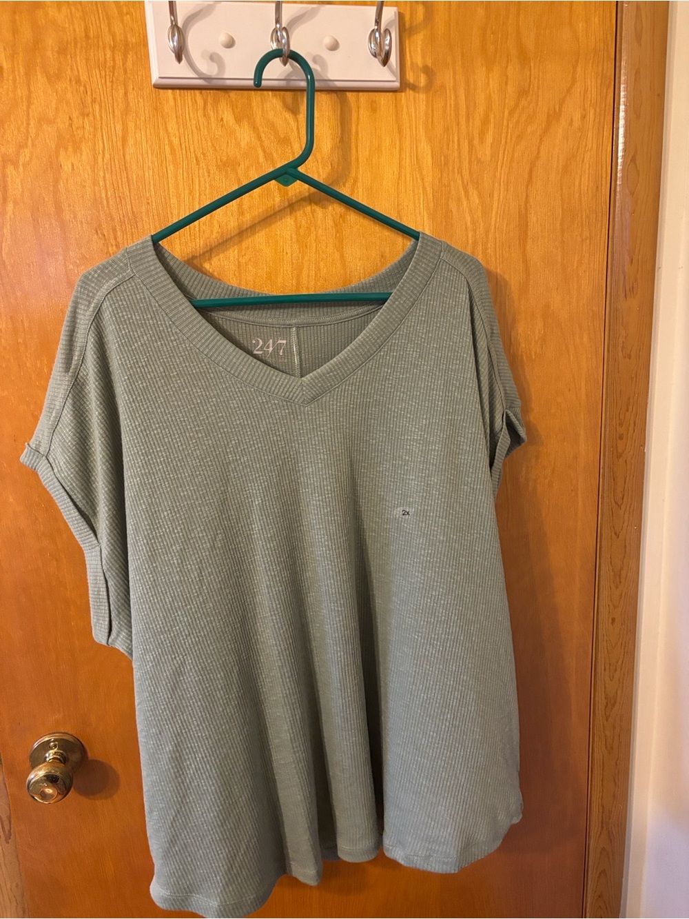 Maurices Sage Green Ribbed V-Neck Short Sleeve Top
